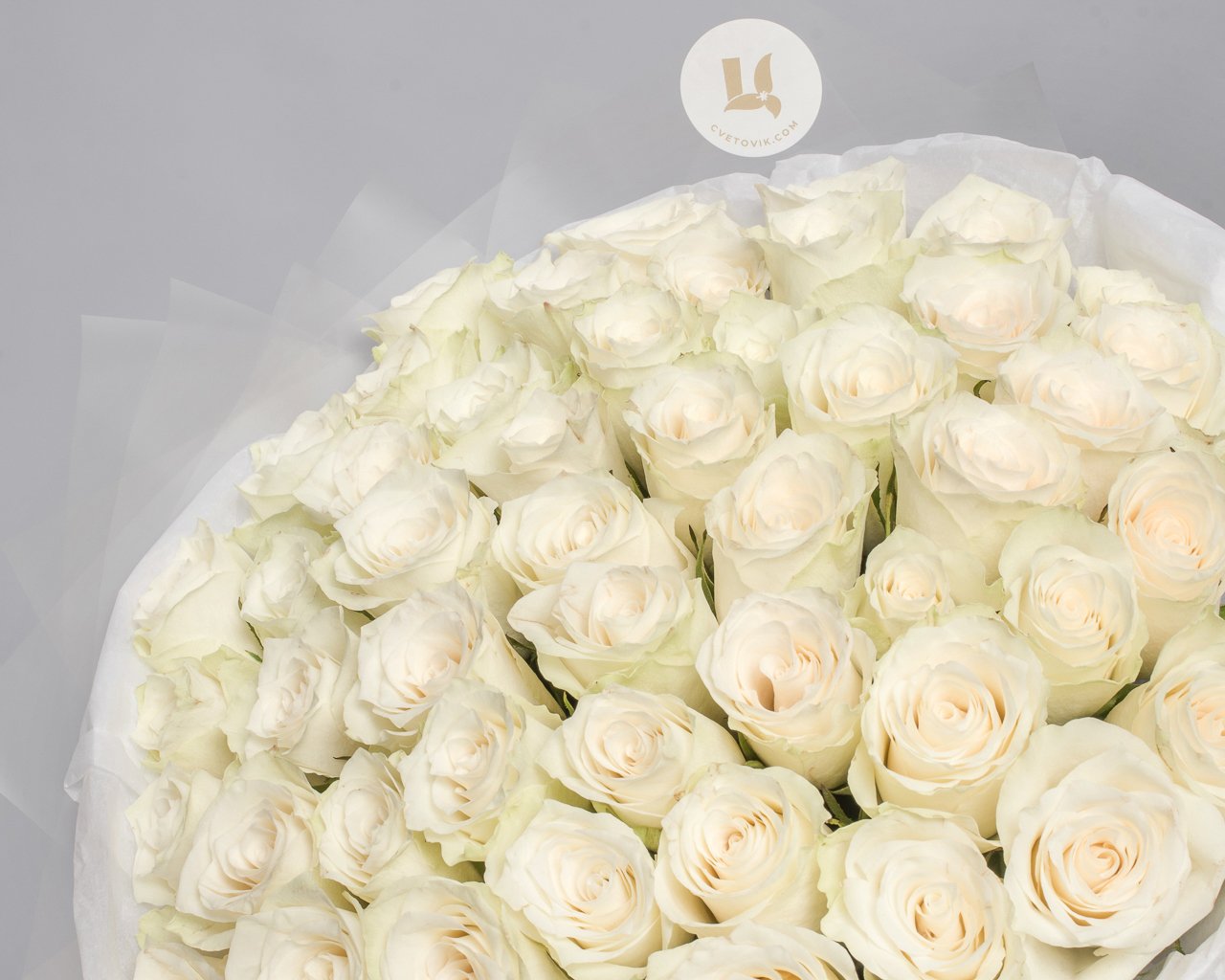 Букет из 51 белых роз 35-40 см (Кения) в стильной упаковке - 3