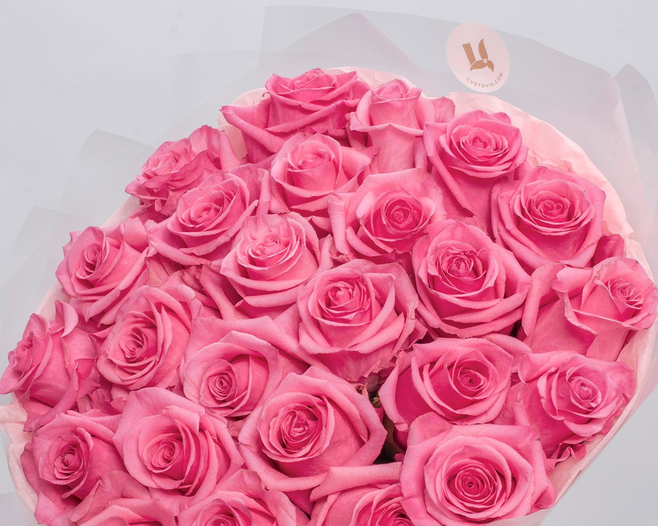 Букет из 25 розовых роз 40-50 см (Эквадор) в стильной упаковке - 4