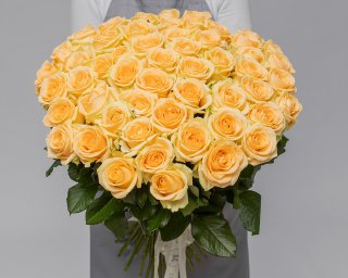 Букет из 51 кремовой розы 50-60 см (Россия) под ленту  small - 3