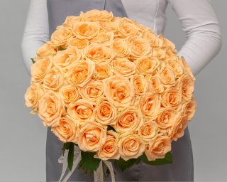 Букет из 51 кремовой розы 35-40 см (Россия) под ленту  small - 2