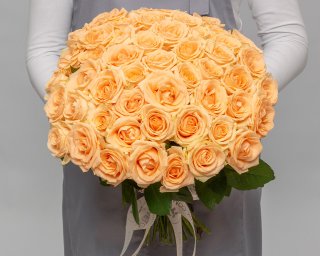 Букет из 51 кремовой розы 35-40 см (Россия) под ленту  small - 3