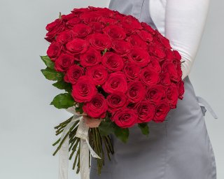 Букет из 51 красной розы 50-60 см (Россия) под ленту  small - 2