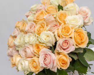 Букет из 35 роз 50-60 см (Россия) в пастельных тонах под атласную ленту  small - 4