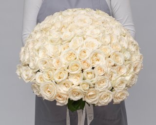 Букет из 101 белой розы 35-40 см (Россия) под ленту  small - 3