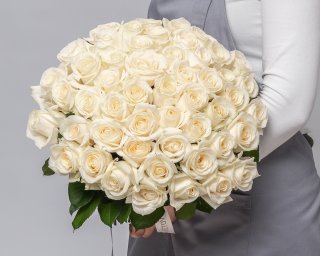 Букет из 51 белой розы 35-40 см (Россия) под ленту  small - 2