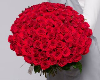 Букет из 101 красной розы 35-40 см (Россия) под ленту  small - 2