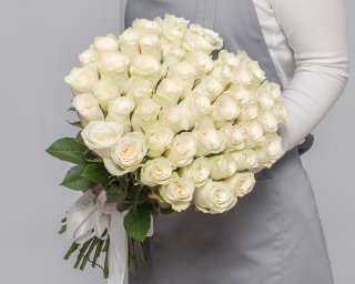 Букет из 51 белой розы (Кения) 35-40 см под ленту  small - 2