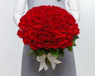Букет из 101 красной розы 35-40 см (Кения) под ленту  small - 2