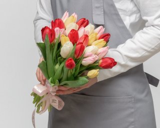 Букет из 25 тюльпанов стандарт микс под ленту  small - 2