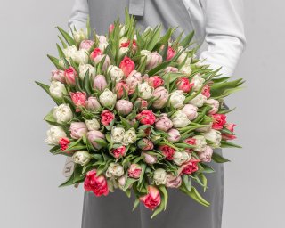 Букет из 101 тюльпана пионовидного микс под ленту  small - 2