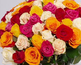 Букет из 51 розы яркий микс 35-40 см (Россия) под атласную ленту  small - 3