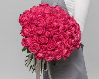 Букет из 51 малиновой розы 50-60 см (Россия) под ленту  small - 2