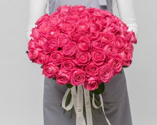 Букет из 51 малиновой розы 50-60 см (Россия) под ленту  small - 3