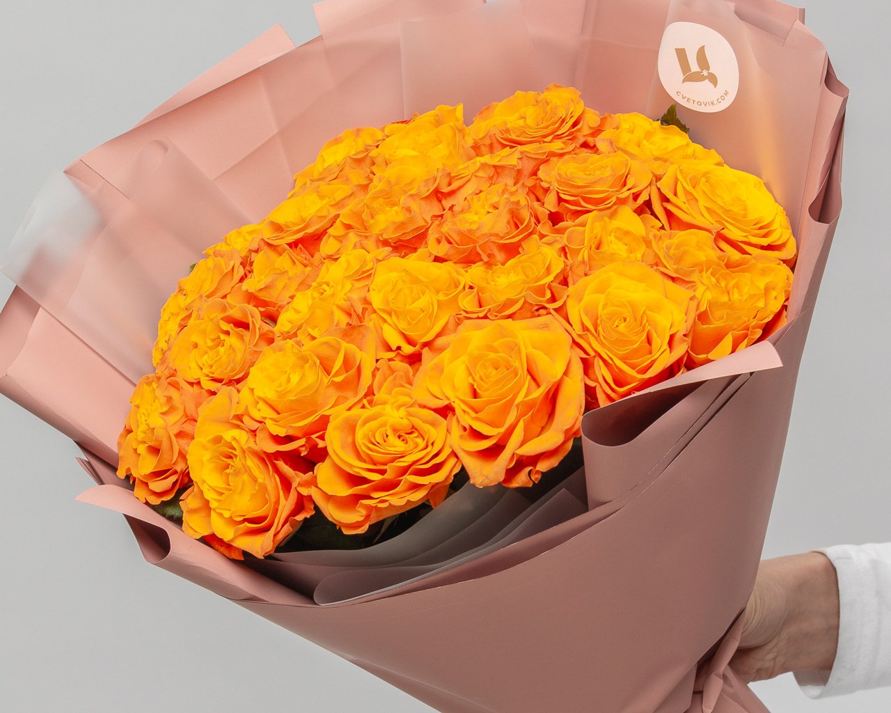 Букет из оранжевых роз 35-40 см (Россия) в упаковке    25 шт - 4