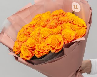 Букет из оранжевых роз 35-40 см (Россия) в упаковке    25 шт small - 4