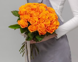 Букет из оранжевых роз 35-40 см (Россия) под ленту   25 шт small - 2